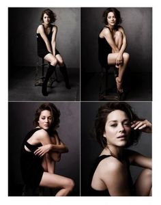 four different pictures of a woman sitting on a chair