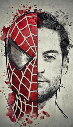 the amazing spider - man poster is shown in red and black, while he looks like it