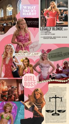 the collage shows images of women in different outfits and words that read legally blonde