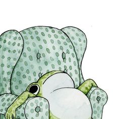 a drawing of a green and white chair with polka dots on it's back