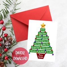 a christmas tree card with the words digital download on it