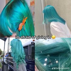 give it to me plzzzz!🙏🏻 :3 Blonde Hair With Teal Tips, Teal Hair Aesthetic, Teal Curly Hair, Fun Hair Ideas, Cameron Core, Hairdye Ideas, Teal Aesthetic