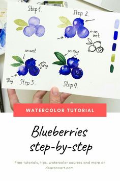 blueberries step - by - step watercolor lesson for beginners