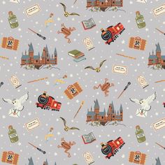 Camelot Fabrics Harry Potter Hogwarts Icons Grey Fabric Harry Potter Fabric, Harry Potter Print, Potter Art, Quilt Material, Stick On Wallpaper, Bullet Journal Stickers, Harry Potter Art, Harry Potter Hogwarts, Quilt Shop