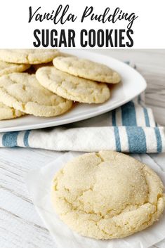 vanilla pudding sugar cookies on a white plate