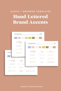 the hand - lettered brand accents bundle is shown in three different colors