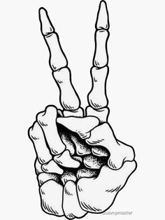 a black and white drawing of a hand making the v sign