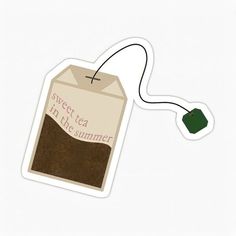 a tea bag with the words sweet tea in the summer on it and a string attached to it