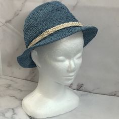 Inc Womens Blue Crochet Polyester Packable Adjustable Fedora Hat Adjustable Light Blue Casual Sun Hat, Casual Adjustable Light Blue Sun Hat, Casual Blue Fedora Sun Hat, Casual Blue Sun Hat With Short Brim, Casual Blue Fedora Hat, Casual Blue Short Brim Sun Hat, Adjustable Blue Fedora Straw Hat, Casual Blue Brimmed Hat, Light Blue Beach Hat One Size Fits Most