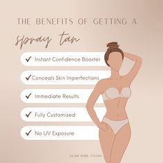 Spray tanning is a form of skin care! Skipping the UV rays and long periods out in the sun with harsh oils and lotions! Spray Tan Promotion Ideas, Benefits Of Spray Tanning, Spray Tan Advertising, Spray Tan