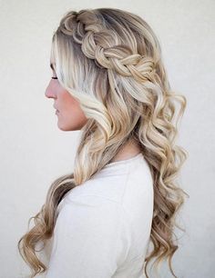 Side Swept Dutch Braid + Curls Half Updo Cute Braided Hairstyles, Hair Homecoming, Hairstyles Wedding, Hairstyles Black, Long Blonde Hair