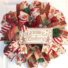 a christmas wreath with gingerbread bakery written on the front and side panels