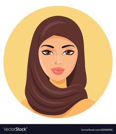 a woman in a hijab avatar with brown eyes and long hair wearing a headscarf