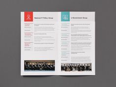 an open brochure with images of people in suits and ties on the pages