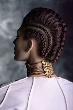 ancient Egyptian meets prehistoric reptile, meets princess Leia, meets an armadillo yet,  I like it.... Teen Haircuts, Hair Colorful, Avant Garde Hair, Runway Hair, Mohawk Braid, Editorial Hair, Funky Hairstyles, In Your Face, Hair Shows