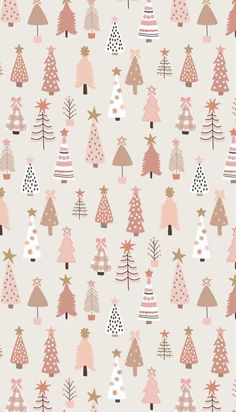 christmas trees with stars and dots on a light gray background, seamless fabric design