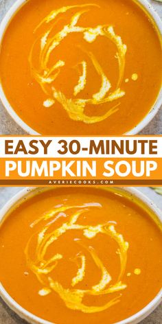 There's so much to love about this 30-minute pumpkin soup! Not only is it a hearty, delicious soup, but it is also accidentally healthy. Plus, this cozy dinner recipe is gluten-free and vegan! Have a bowl of this easy fall comfort food tonight! Pumpkin Soup Recipe Easy, Pumpkin Soup Healthy, Pumpkin Recipes Easy, Pumpkin Soup Recipe, Easy Soup, Pumpkin Flavor, Healthy Pumpkin, Homemade Pumpkin, Easy Soups