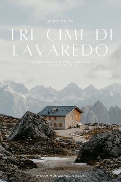 the cover of a guide to tre cime di lavaredoo, with mountains in the background