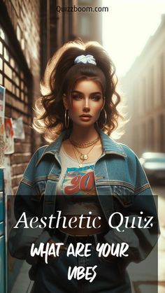 a woman standing in front of a building with the words aesthetic quiz what are your views?