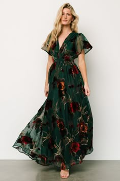 Say hello to our Valen Maxi Dress This gorgeous dress features Jade Multi burnout velvet and a gorgeous flow Teal Fall Dress, Jewel Tone Floral Dress, Maxi Dress For Christmas, Winter Floral Bridesmaid Dresses, Sage Green Fall Wedding Guest Dress, Floral Mob Dress, Dresses For Ladies, Mother Style Fashion, Winter Wedding Guest Outfit Semi Formal