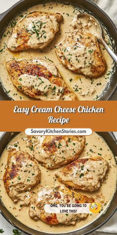 two pans filled with chicken and gravy on top of a white table