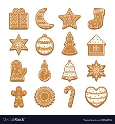 christmas cookies and decorations on white background