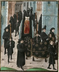 an old painting with people dressed in black