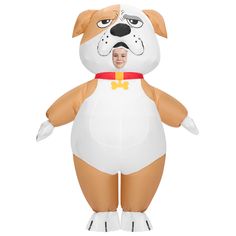 an inflatable dog costume with a woman's face on the front and chest