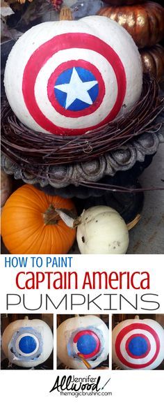 how to paint captain america pumpkins with acorns and spider - man's eyes