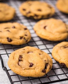 chocolate chip cookies cooling on a wire rack