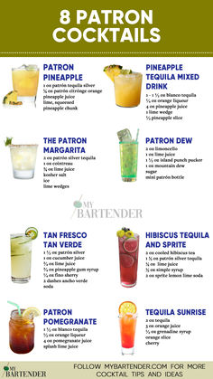 Patron Cocktails Patron Recipes Drinks, Espolon Tequila Drinks, Drinks To Make With Tequila, Tequila Infusions, Drink Recipes Tequila, Patron Cocktails, Tequila Cocktails Recipes, Patron Margarita Recipe, Easy Tequila Cocktails