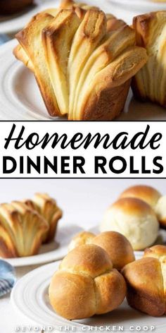 homemade dinner rolls on white plates with text overlay