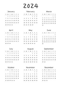 a black and white calendar for the year 2012