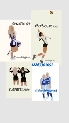 four different pictures of women in sports uniforms