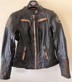 Women's Maize Leather Jacket Black - Liner - New With Tags Harley Davidson   Size Small Condition: Liner removed only to try on jacket. Tags attached to liner. Up for sale is a really nice jacket recently acquired from a private collection in North Carolina.  All of the pieces from this collection are in great condition.  If the item is new with tags, it will be noted in the title, so please see all of the pictures posted for general condition. All of my pre-owned clothing items are washed and inspected for any defects or damage.  I am not perfect and do occasionally miss something, but I will refund any item the buyer discovers to have damage not noted. NO STOCK PHOTOS.....the item pictured is the actual item for sale. Items will be packaged securely in an clear polybag placed inside of a 90s Motorcycle Outfit, Motorcycle Jacket Aesthetic, Harley Davidson Outfits Woman, Biker Outfits For Women, 80s Leather Jacket, Diesel Jacket, I Am Not Perfect, Leather Jacket Women, Biker Outfit