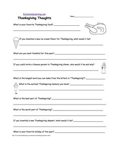 the thanksgiving thought worksheet for students to practice their thinking skills and reading alouds