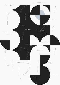 an abstract black and white poster with the words bomb in different sizes, shapes and sizes