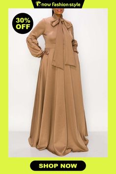 Khaki Casual Solid With Bow O Neck Long Sleeve Plus Size Dresses Elegant Long Sleeve Brown Maxi Dress, Modest Long Sleeve Brown Maxi Dress, Elegant Gold Long Sleeve Abaya, Elegant Brown Long Sleeve Thobe, Elegant Long Sleeve Brown Abaya, Wholesale Fashion, Dresses Online, Plus Size Dresses, Buy Now