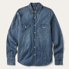 Blue Blue Denim Shirt With Spread Collar, Classic Chambray Button-up Denim Top, Light Wash Classic Denim Top For Work, Classic Light Wash Long Sleeve Denim Top, Classic Long Sleeve Light Wash Denim Top, Classic Long Sleeve Denim Top, Classic Shirt With Spread Collar In Medium Wash, Classic Medium Wash Shirt With Spread Collar, Classic Relaxed Fit Denim Top With Button Closure