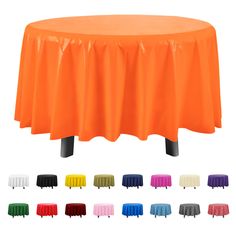 an orange table cloth with different colors on it