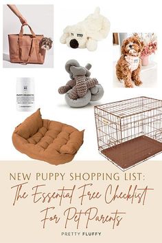 a collage of items including a dog bed, stuffed animals and a shopping bag