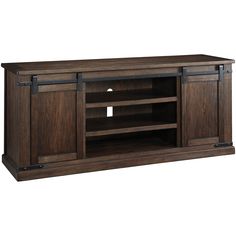 the entertainment center is made out of wood