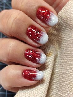 Xmas Nail Art, Red Christmas Nails, Fancy Nails Designs, Glitter Gel Nails, Christmas Nails Acrylic, Festival Nails