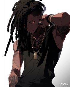 a man with dreadlocks is talking on the phone and holding his hand to his ear