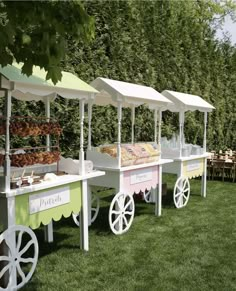 an assortment of food stands in the grass