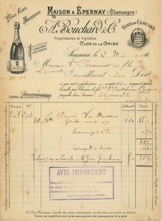 an old document with writing on it and a bottle of wine in the middle one