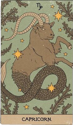 the zodiac sign for capricorn with an animal sitting on it's back