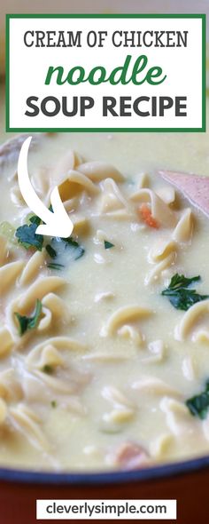 creamy chicken noodle soup recipe in a bowl