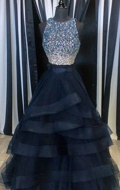 Navy Prom Dresses, 2 Piece Prom Dress, Skirt Diy, Prom Dresses 2018, Stil Boho, Piece Prom Dress, Grad Dresses, Ball Gowns Prom, Tulle Prom Dress