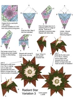 the instructions for how to make an origami star with different shapes and sizes